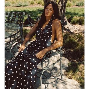 Skatie Black Maxi Dress with White Polka Dots